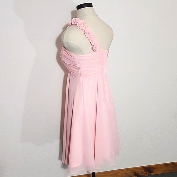 Dress Rosette Strap Detail Semi Formal One-Shoulder Dress Pink Size XS - Picture 5 of 13